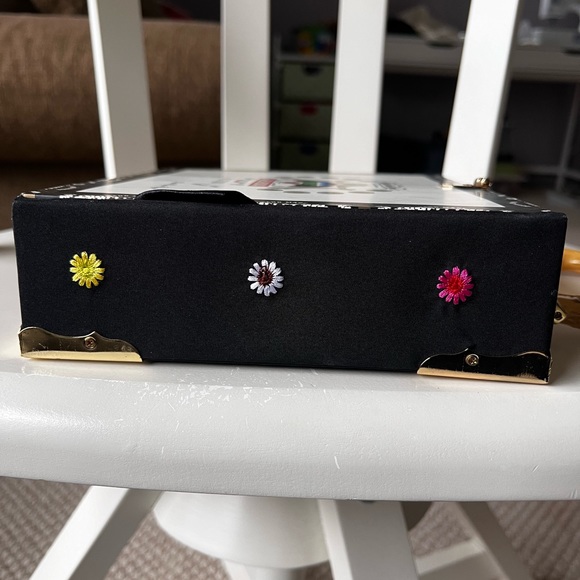 Romeo Roma Vintage Style Cigar Box Purse Patterned Floral Back Rainbow Flowers - Picture 4 of 13